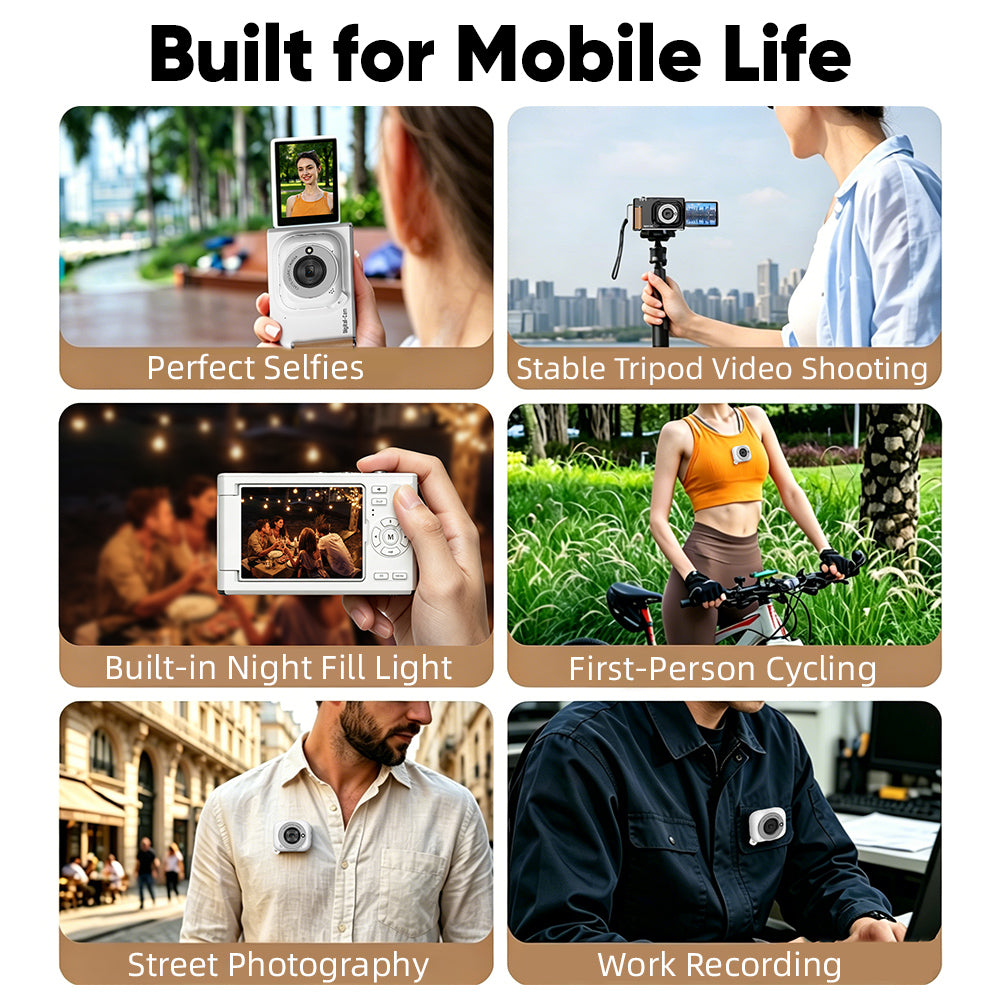 5K Wearable Thumb Pocket Action Camera - Digital Handheld Vintage Compact Digicam, 75MP 18X Zoom 180°Flip Screen, Magnetic POV Body Cam with Waterproof Case, Batteries, Charging Clip & 128G SD Card for Students