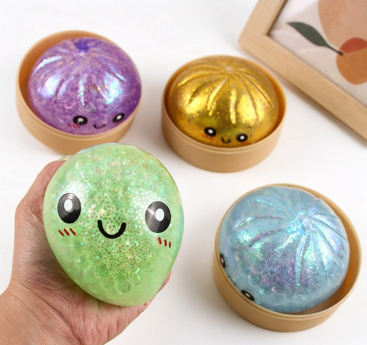 New Style with Beads Inside Dumpling Squishies Toys - Cute Steamer BoxPackaging, Bao Bun Squishy, Fidget Toy, StressRelief Gadget, Sensory Ball, Daily Mini MentalHealth Gifts for Kids Teens