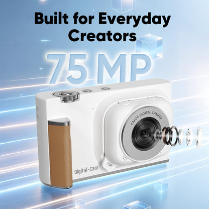 Your Digital Handheld Vintage Compact Digicam on the Go Wearable Thumb Pocket Action Camera - Digital Handheld Vintage Compact Digicam, 75MP 18X Zoom 180°Flip Screen, Magnetic POV Body Cam with Waterproof Case, Batteries, Charging Clip