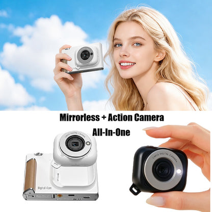 Your Digital Handheld Vintage Compact Digicam on the Go Wearable Thumb Pocket Action Camera - Digital Handheld Vintage Compact Digicam, 75MP 18X Zoom 180°Flip Screen, Magnetic POV Body Cam with Waterproof Case, Batteries, Charging Clip